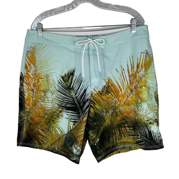 American Eagle Swim Board Shorts Mens Large Palm Tree Drawstring - Picture 1 of 13